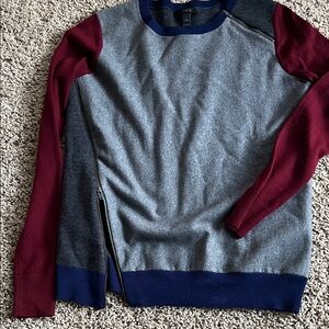 J. Crew Gray and Burgundy Crewneck Sweater
